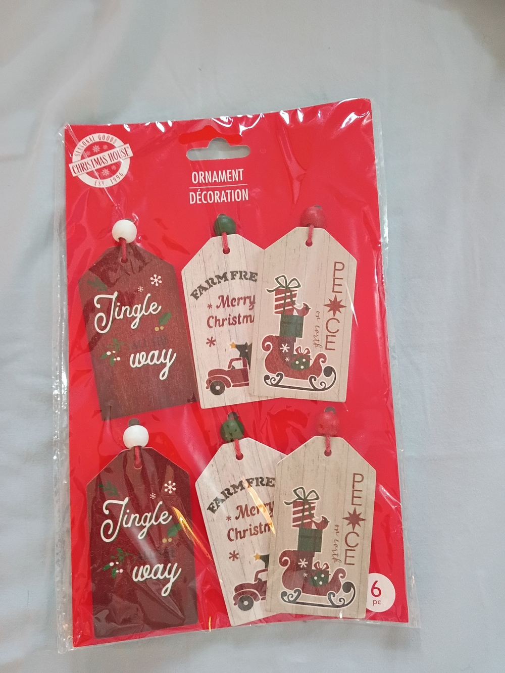 Christmas Tag Ornament Set - Red and Natural - Unbranded